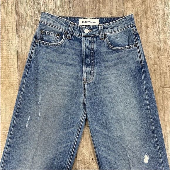 🎉Host Pick 2 times 🎉NWOT Reformation Fawcett Jeans Celtic Raw hem button fly - Picture 6 of 16